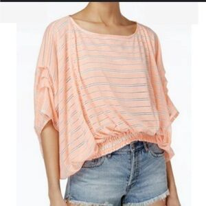 Free People Azalea Peach Eyelet Batwing Oversized Smocked Top M Tee Shirt